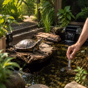 Wasserschildkröten im Sommer im Aussengehege