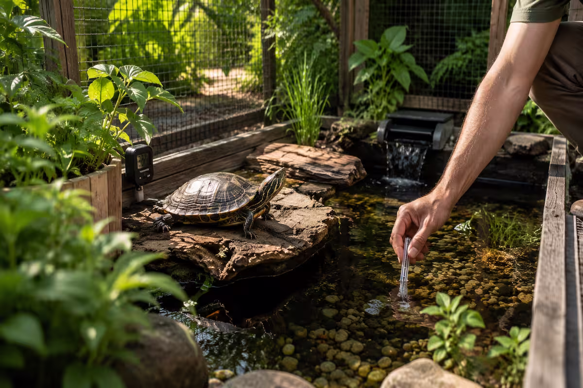 Wasserschildkröten im Sommer im Aussengehege